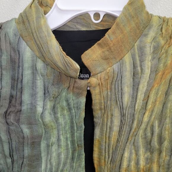JOAN MCGEE Crinkled Hand Painted Pleated Silk Jacket Coat Tie Dye M Art to Wear - Picture 3 of 9